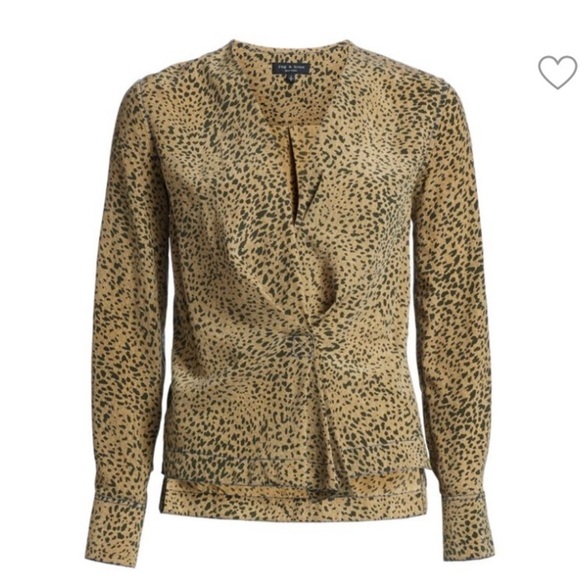 Rag & Bone- Shields Leopard Print Silk Top In Olive - Picture 4 of 16